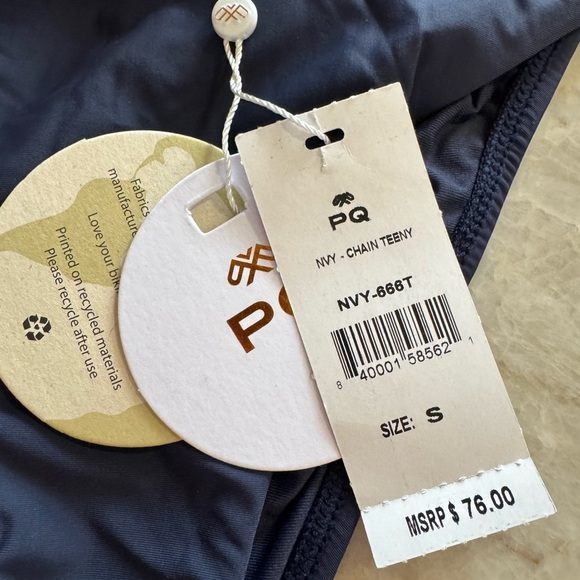 NEW PQ SWIM women's teeny gold chain strap detail bikini bottom swimsuit in blue - Picture 5 of 5